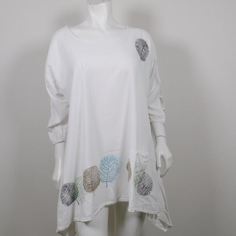 Focus Casual Life Asymmetrical Printed Fabric Tunic 3/4" Sleeves Top M (113025)